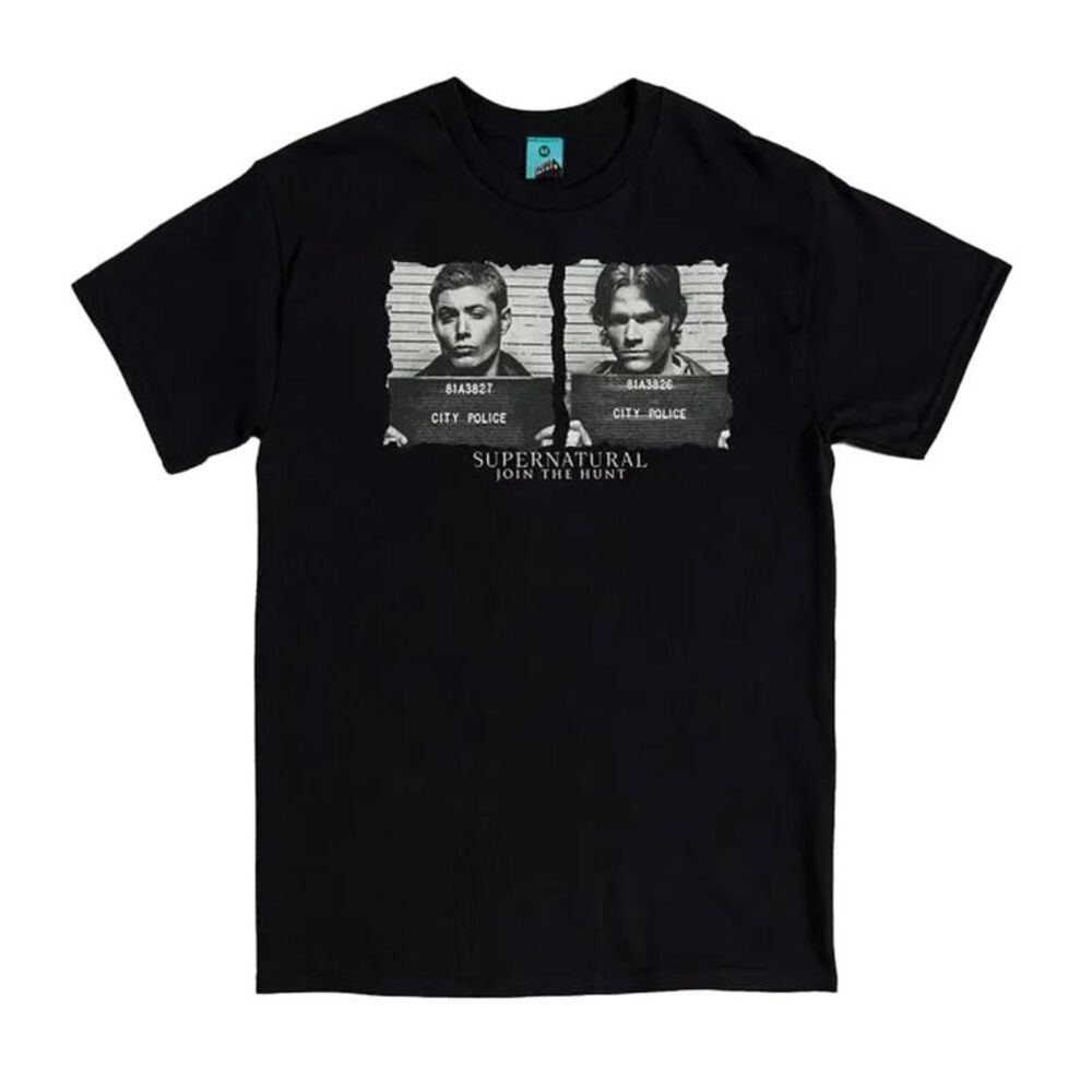 Supernatural Unisex Adult Sam & Dean Mugshot T-Shirt / Charcoal